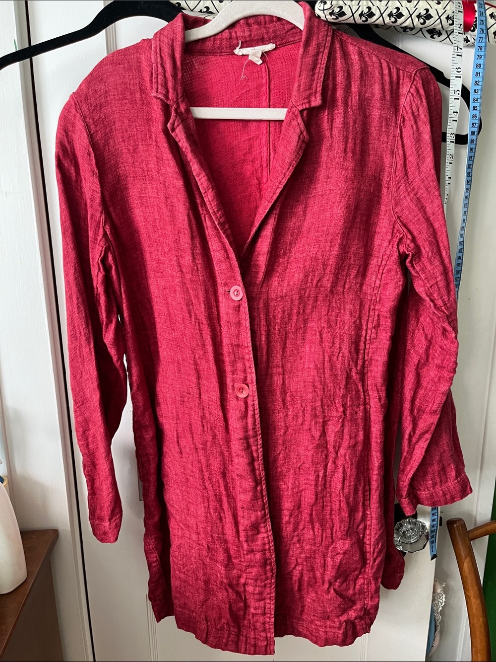 Eileen Fisher red linen duster jacket